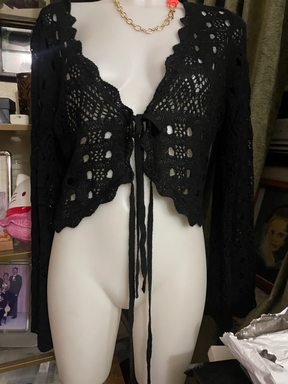 Goth Witchy Cosmic Aura Crop Shrug Bell Sleeve Top XL - Picture 4 of 6